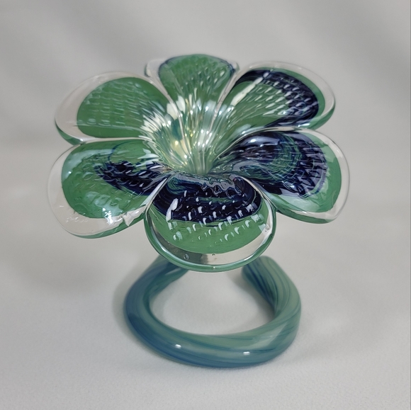 Hand Blown Art Glass Flower Curled Stem - Picture 1 of 16